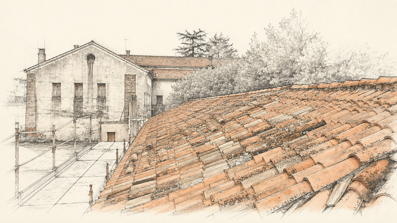Schizzo architettonico della copertura dell’ex Distretto a Treviso
